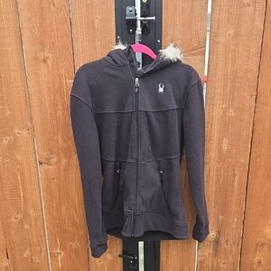 Spyder.....Black Hooded Jacket with Faux Fur Trim Sz XL